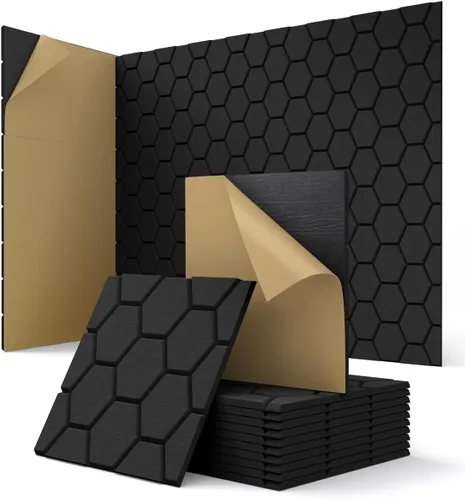 Miniatura 9 de Paneles acústicos para pared con absorción de sonido, paneles de azulejos autoadhesivos de diseño hexagonal en nido de abeja, paquete de 12