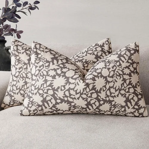 Miniatura 18 de Foindtower - Juego de 2 fundas de almohada decorativas con flores neutras estilo farmhouse, fundas de almohada boho para sofá, sofá cama