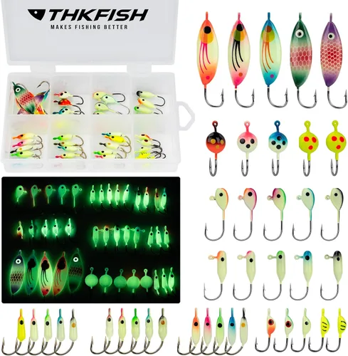 Miniatura 8 de THKFISH: Señuelos de pesca en hielo, plantillas de pesca en hielo, equipo de pesca en hielo, señuelos duros y plantillas de pesca Walleye, kit