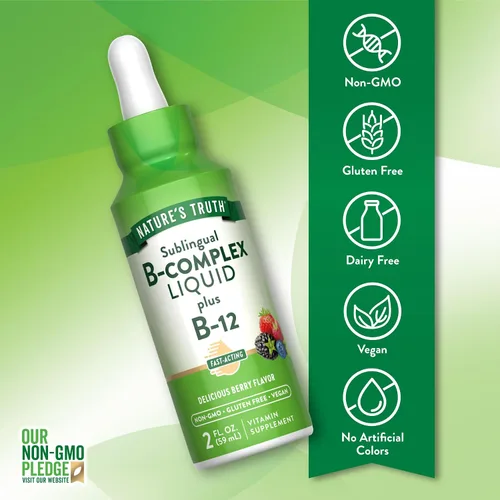 Miniatura 3 de Nature's Truth Sublingual B Complex con B12 2 onzas líquidas Sabor a bayas Suplemento vegano, sin OMG y sin gluten