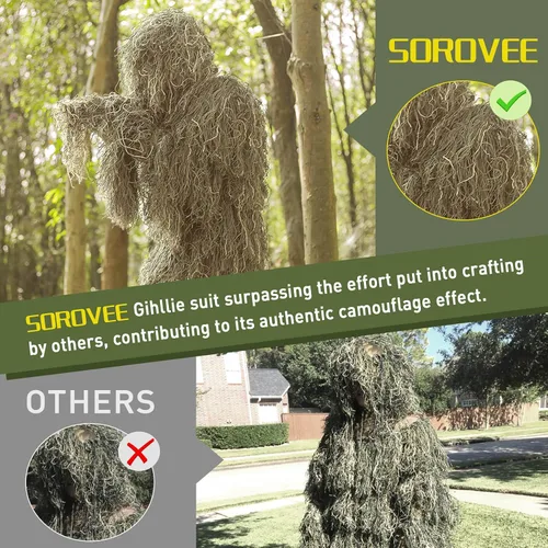 Miniatura 3 de Traje Ghillie 5 en 1 para hombre, incluye chaqueta, pantalones, capucha, bolsa de transporte y cintas de camuflaje, disfraces de Helloween