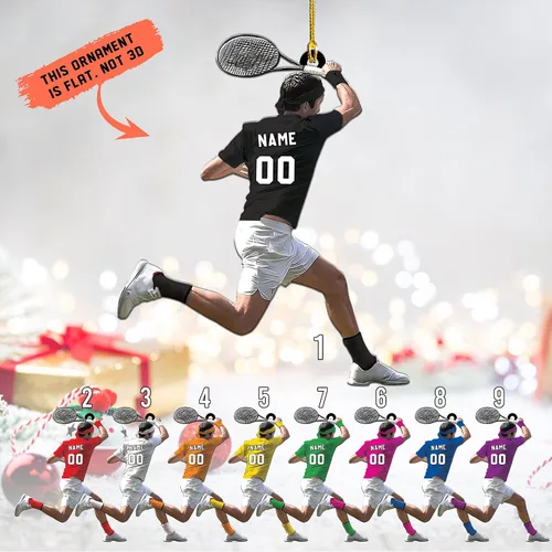 Miniatura 15 de Adorno plano acrílico personalizado para niña, jugador de tenis, regalo para amantes del tenis, jugador de tenis, adorno de Navidad para árbol