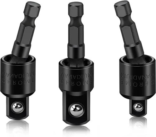 3 adaptadores de zócalo tambaleante, juego de enchufes giratorios universales giratorios de 360 grados, vástago hexagonal de 1/4 pulgadas a unidades