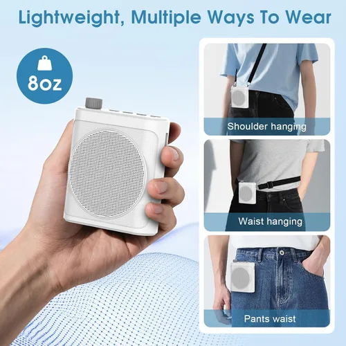 Miniatura 2 de Amplificador de voz inalámbrico de 15 W con 2 micrófonos magnéticos Lavalier y reducción de ruido, sistema Bluetooth 5.3 PA para profesores, guía