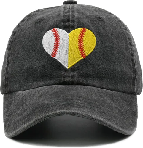 Waldeal Sombrero de bola de corazón para mujer, gorra de sóftbol bordada ajustable para mamá, béisbol y mamá