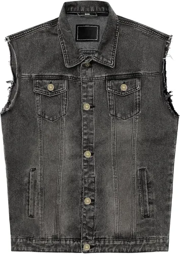 Miniatura 6 de JYG Chaleco de mezclilla para hombre, casual, elástico, estilo camionero, chalecos, a la moda, vintage, sin mangas, chaleco