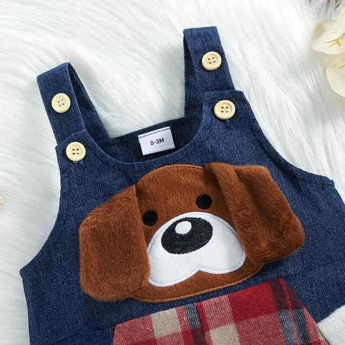 Miniatura 6 de ODASIRA Ropa de bebé niño, trajes de bebé, overol de manga larga a cuadros + overol de jeans, conjunto de pantalones