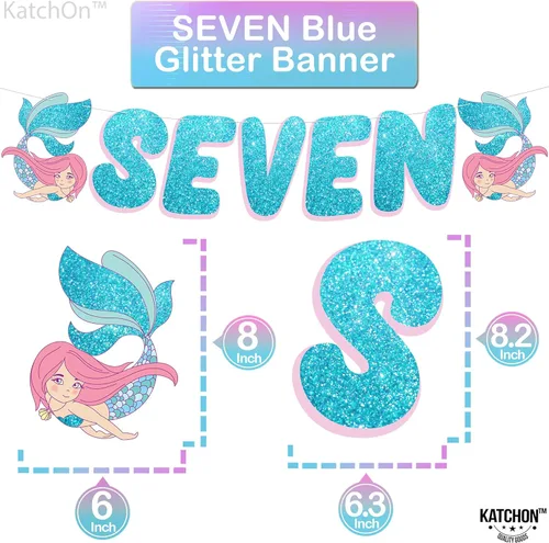 Miniatura 4 de KatchOn Decoraciones de 7º cumpleaños de sirena grande – Paquete de 8 Globos de sirena y decoraciones de fiesta para niñas 7