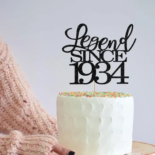 Miniatura 3 de Legend Since 1934 - Decoración para tarta de cumpleaños 92 de cumpleaños para hombres y mujeres de 92 años, hecha a mano con purpurina negra (1934)
