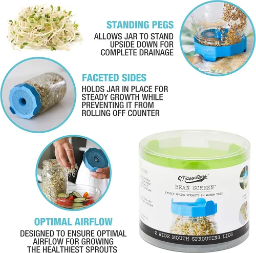 Miniatura 4 de Tapas de germinación de frijoles Masontops con malla de plástico para tarros Mason – Kit de germinación de tarros Mason – Para cultivar semillas