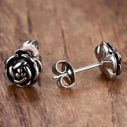 Miniatura 4 de Jude Jewelers Retro Vintage Acero Inoxidable Hipoalergénico Flor Rosa Declaración Fiesta Pendientes