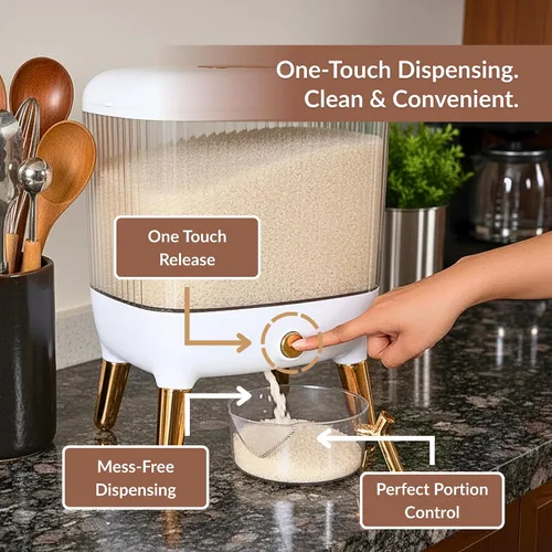 Miniatura 2 de FromUS2U - Recipiente de arroz, dispensador hermético de granos de 25 libras, dispensador de cereales grande para cocina, contenedor de alimentos