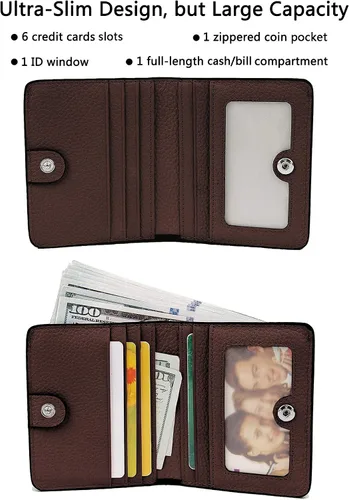 Miniatura 2 de BIG SALE-AINIMOER billetera de bolsillo pequeña con cremallera, plegable, compacta de cuero con bloqueo por identificación por radiofrecuencia