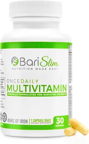BariSlim Cápsula multivitamínica bariátrica Once Daily - 45 mg de hierro - Vitamina bariátrica y suplemento para cirugía post bariátrica incluyendo