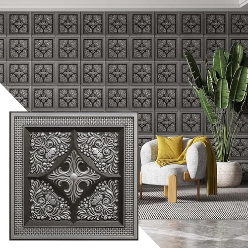 Miniatura 9 de Dundee Deco Panel de techo decorativo 3D de PVC con diseño floral rústico dorado antiguo, 2 pies x 2 pies (23.6 in x 23.6 in), 4 pies cuadrados cada