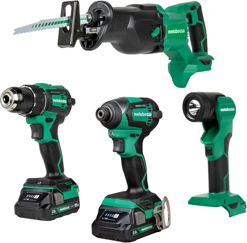 Miniatura 2 de Metabo HPT Taladro Percutor Inalámbrico MultiVolt™ de 18V, Destornillador de Impacto, Sierra Recíproca, y Linterna Kit Combinado de 4 Piezas