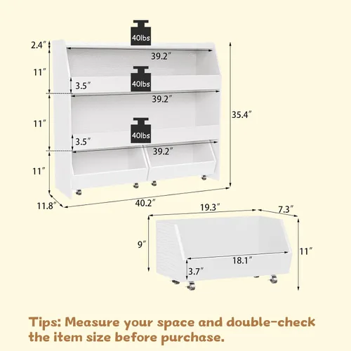 Miniatura 2 de COZPAW Organizador de almacenamiento de juguetes, estante Montessori de 3 niveles con contenedores móviles (blanco)