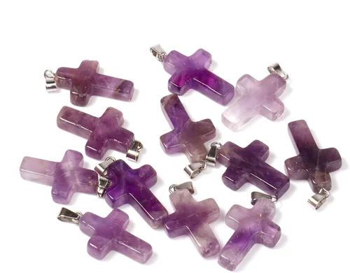 Miniatura 5 de Cadikez 12 piezas colgantes de cruz de piedra natural, cristales curativos de cuarzo chakra reiki colgantes de piedras preciosas dijes a granel