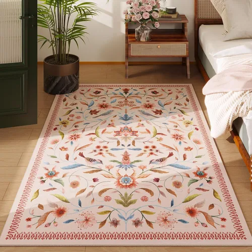 Miniatura 36 de Alfombra de entrada vintage con medallón floral de 2 x 3 pulgadas, lavable a máquina, alfombra de entrada de pelo bajo, suave, pequeña, alfombra