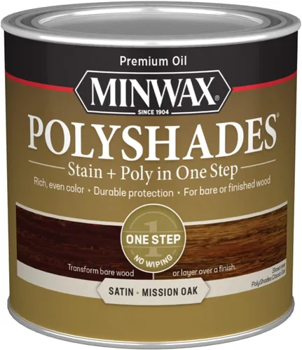 Miniatura 50 de Minwax PolyShades Tinte de Madera + Acabado de Poliuretano – Cuarto, Roble Misión, Brillo Mission Oak