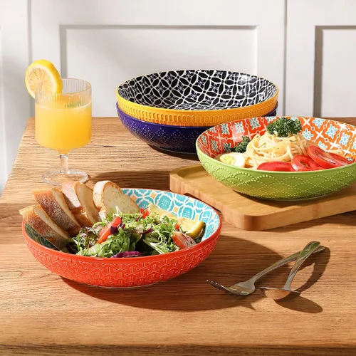 Miniatura 2 de Metahom Tazones de cerámica para pasta, cuencos grandes de 40 onzas, 8.75 pulgadas de ancho y poco profundos para cocina, juego de cuencos y platos