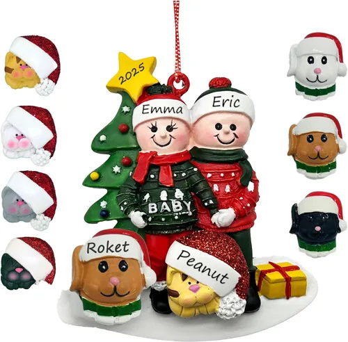 Miniatura 11 de Adorno Colgante de Pareja Embarazada y Perro - Adorno de Navidad para Esperando con Hueso de Perro, Personalizado Pareja con hueso