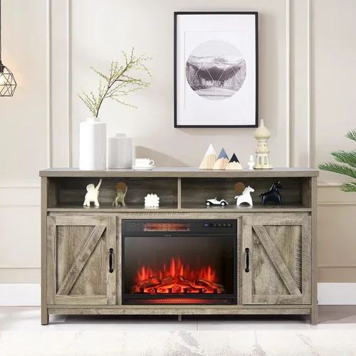 Miniatura 2 de Tangkula Soporte eléctrico para TV con chimenea, para televisores de hasta 65 pulgadas, con chimenea sintética empotrada de 25 pulgadas y 1350 W, 3