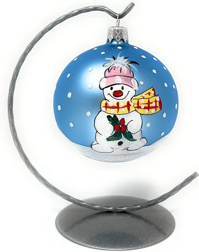 Miniatura 5 de Muñeco de nieve con muérdago Adorno de Navidad de vidrio soplado Bola 3 pulgadas (80mm) Azul