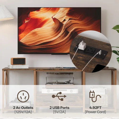 Miniatura 3 de LED TV Stand with 2 Fabric Drawer - 55" Industrial TV Console Table with Open Storage Shelves for Living Room,Bedroom, Entertainment Center TV