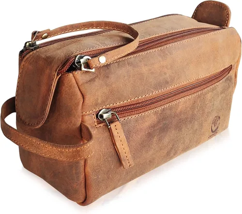 Miniatura 12 de Bolsa de cuero lavable Rustic Town para hombres - Neceser de viaje - Kit de afeitado y dopp kit organizador - Bolsa de maquillaje de cuero para Negro