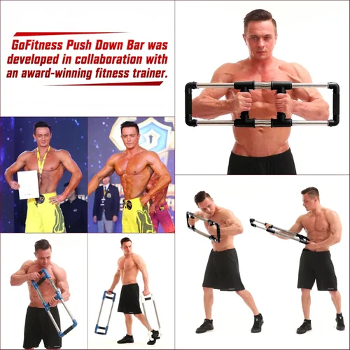 Miniatura 6 de GOFITNESS Entrenador de pecho con barra de empuje hacia abajo, equipo de entrenamiento en casa para pecho, brazo, hombro, abdominales y espalda
