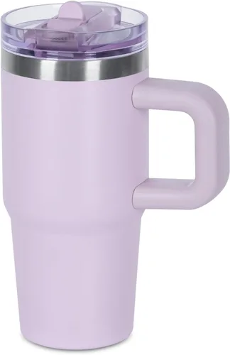 Miniatura 10 de Vaso de 14 onzas para niños con tapa con popote abatible y asa, 100% a prueba de fugas, vaso mini de 14 onzas, vaso aislado al vacío de acero Rosa