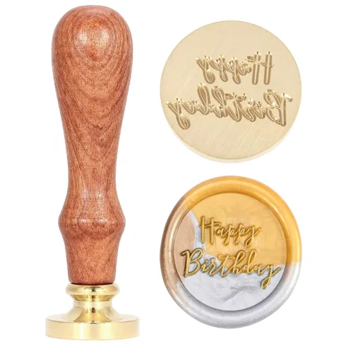 Miniatura 9 de Yoption Sello de cera con texto en inglés "Thank You", sello de cera vintage con cabeza de latón y empuñadura de madera para bodas, fiestas