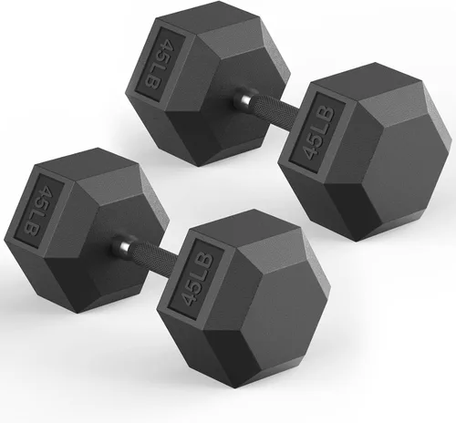 Miniatura 21 de HANDBODE Juego de mancuernas hexagonales de 40 a 570 libras, mancuernas de ejercicio y fitness con revestimiento de goma, peso de mano