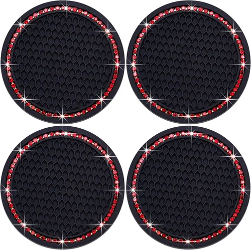 Miniatura 22 de 4 posavasos con brillantes para portavasos, 2.75 pulgadas, insertos para portavasos de auto, silicona suave antideslizante a prueba de golpes, Negro