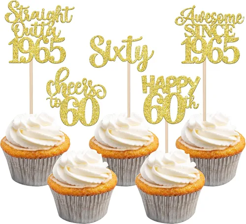 Miniatura 24 de Paquete de 30 adornos para cupcakes de 10º cumpleaños con purpurina recta hacia fuera de 2016, Happy 10th Ten Awesome Since 2016, 10 fabulosas