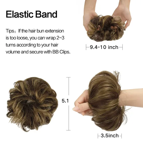 Miniatura 3 de FESHFEN - Extensiones de moño desordenado humano 100% cabello real, piezas de cabello rizado, extensiones de cola de caballo, cabello ondulado