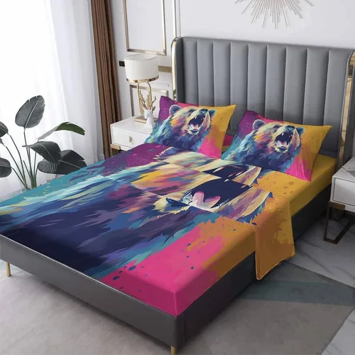 Miniatura 11 de Bear Sheets tamaño individual – Sábanas de cama de animales de dibujos animados, microfibra suave y bolsillo profundo, sábanas y fundas de almohada