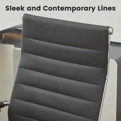 Miniatura 4 de Silla de escritorio de oficina de cuero, sillas de sala de conferencias con ruedas, sillas ejecutivas modernas para invitados con brazos. Gris