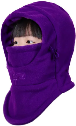 Miniatura 19 de Azarxis Gorro de niños con pasamontañas de forro polar para esquí, máscara facial de invierno, gorro ajustable con calentador doble para el cuello
