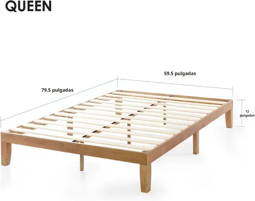Miniatura 2 de Mellow Naturalista Classic - Cama de plataforma de madera maciza de 12 pulgadas con listones de madera, no necesita somier, fácil montaje