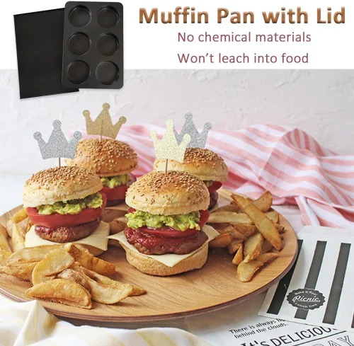 Miniatura 5 de 2 moldes para magdalenas con tapa, antiadherente de 3.6 pulgadas, molde recto para magdalenas para 6 tazas, molde para panecillos de hamburguesas 2
