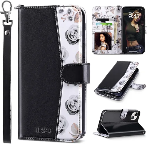 Miniatura 36 de ULAK Compatible con iPhone 15 Estuche tipo cartera para mujer, funda tipo billetera de piel PU premium con tarjetero, función de caballete, estuche