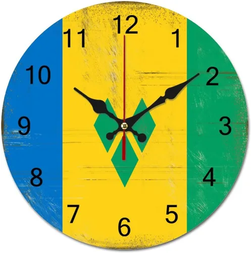 Reloj de pared grande con diseño de bandera de San Vicente y la Granadina, funciona con pilas, reloj colgante silencioso de 9 pulgadas, decoración