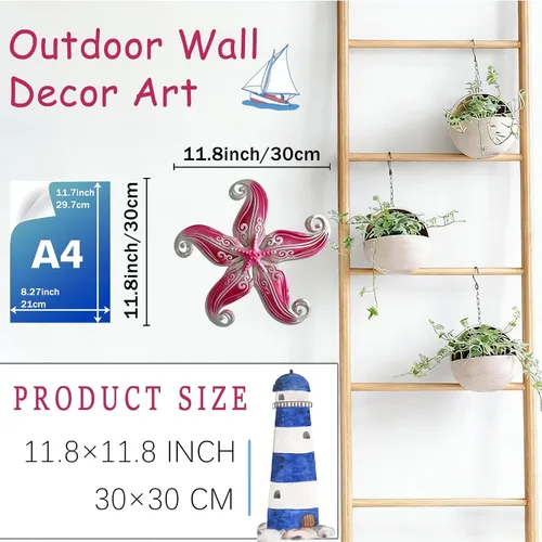 Miniatura 4 de Arte de decoración de pared para exteriores con estrella de mar, escultura colgante de metal y vidrio de 12 pulgadas para interiores y exteriores