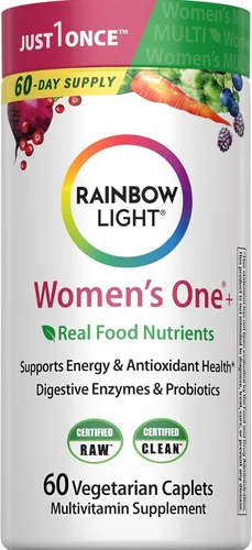 Rainbow Light Multivitamínico One + para mujer | 60 cápsulas | Apoya la energía y la salud antioxidante | Nutrientes alimentarios reales, enzimas