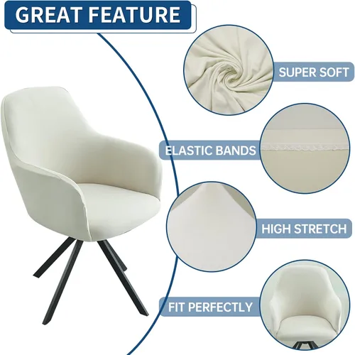 Miniatura 6 de Iauddy Funda de Silla Giratoria de Acento para Comedor para Oficina, Funda Elástica para Silla de Escritorio de Oficina de Respaldo Medio Protector