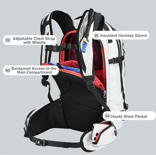 Miniatura 3 de SEMSTY Mochila de hidratación de esquí de 25 litros con vejiga de agua de 2 L, arnés aislado, mochila impermeable para viajes de snowboard, esquí