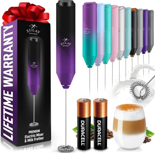 Miniatura 117 de Zulay Kitchen Espumador de leche de mano a pilas - Mezclador eléctrico de bebidas para café, lattes, capuchinos, matcha y chocolate caliente