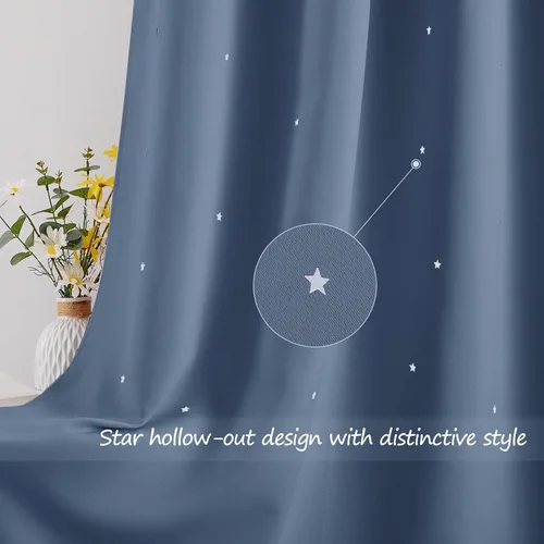 Miniatura 3 de NICETOWN Cortinas para niños para dormitorio de niño, cortinas de galaxia de estrellas cortadas con láser, tratamiento de ventana de ahorro de Azul